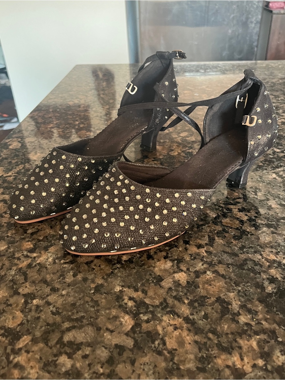 Fully rhinestoned ballroom dance shoes